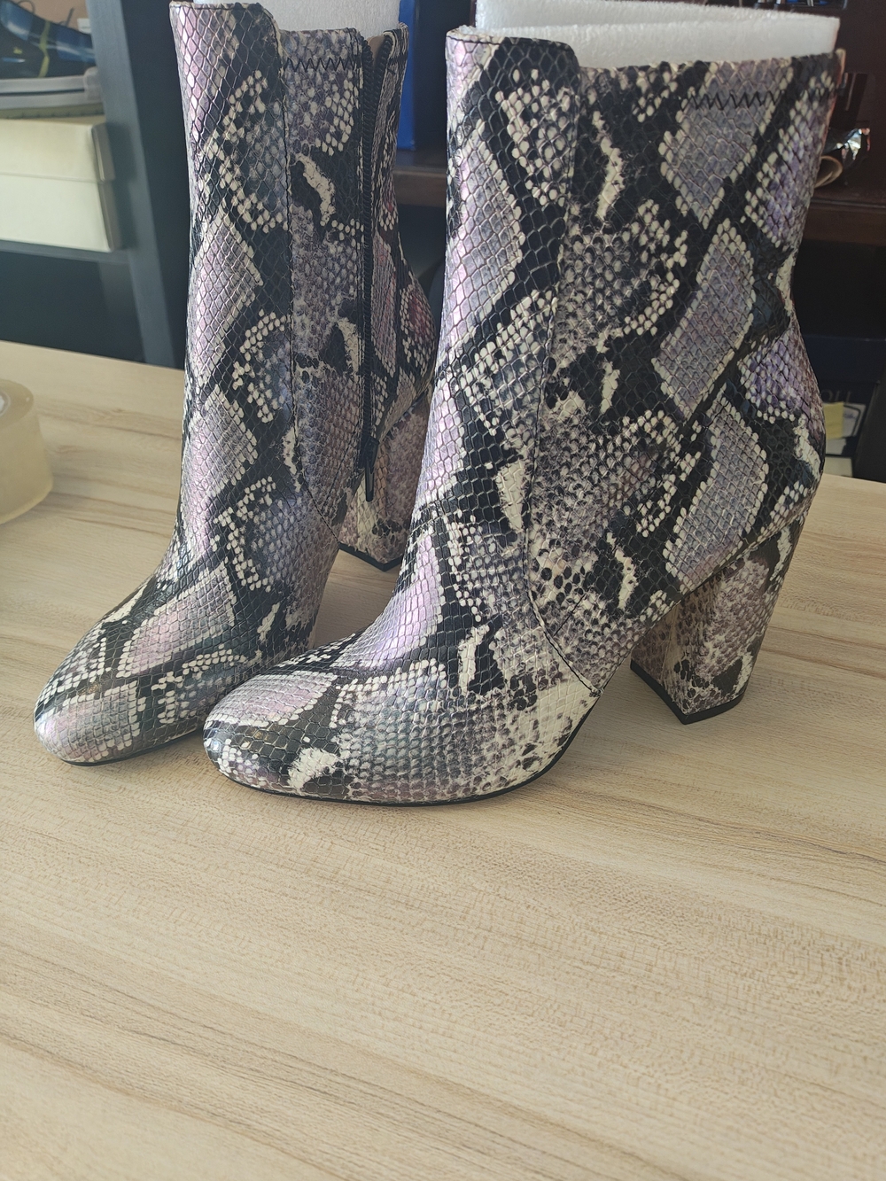 Aldo  Snake-Print Block Heel Ankle Boots 7